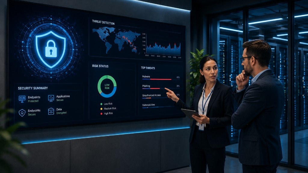 Security operations team monitoring business systems